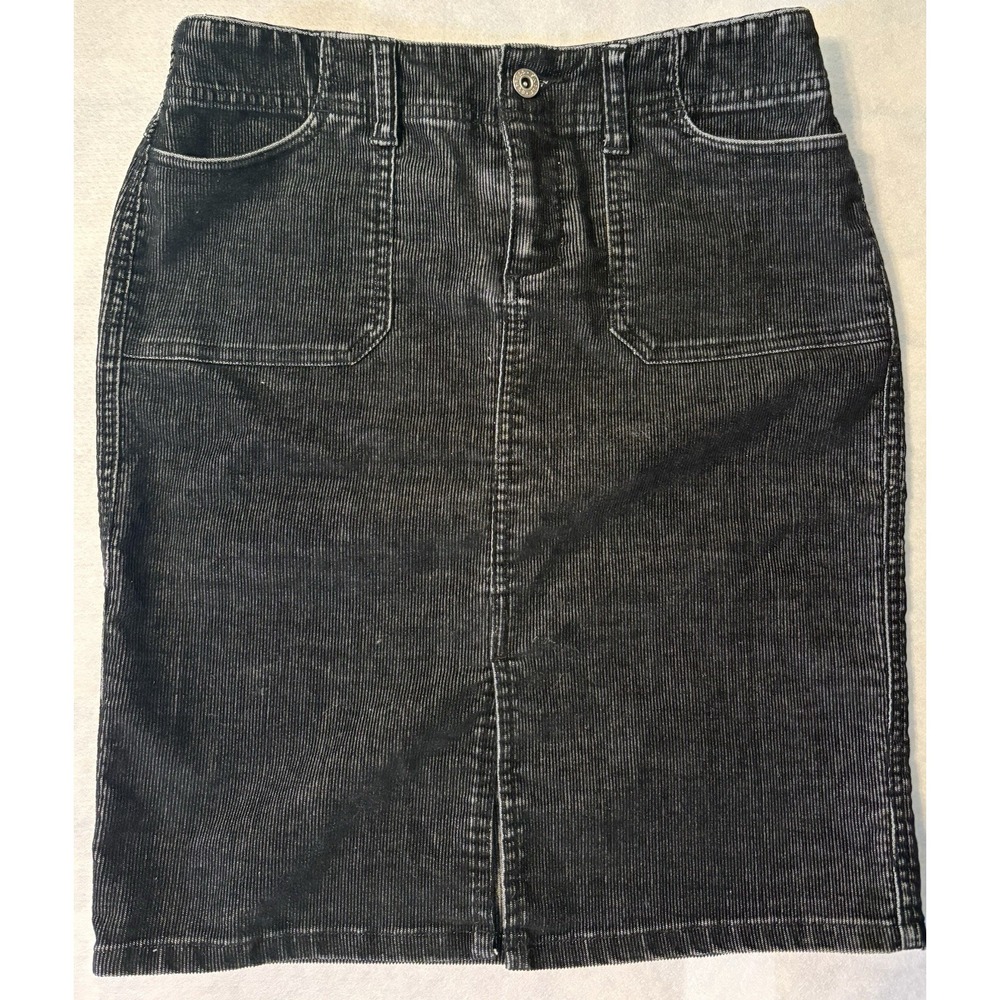 Express Stretch Y2K Black Corduroy Straight Short‎ Skirt  Size 3/4 Casual Preppy
